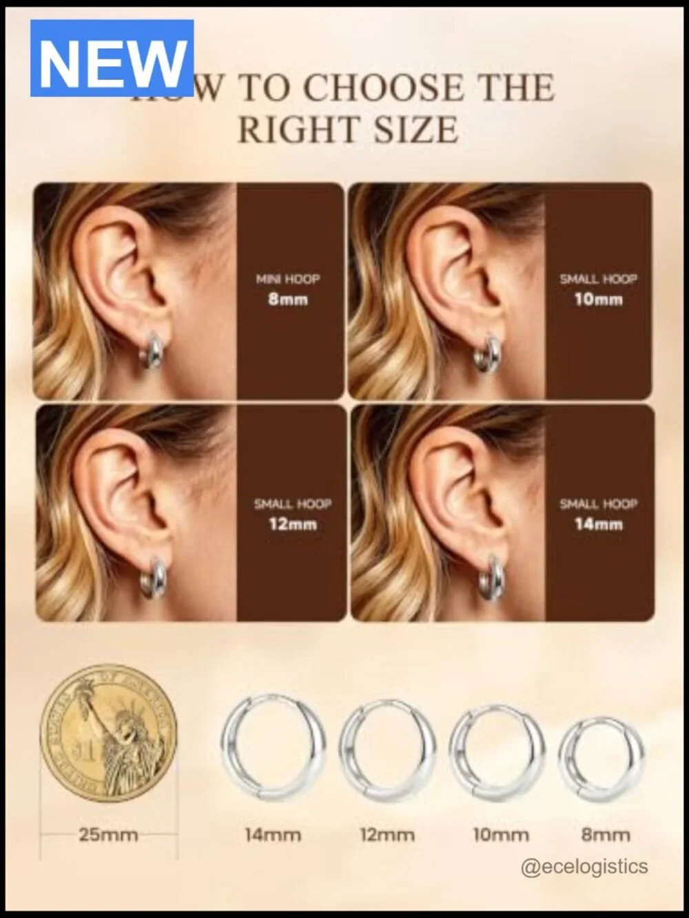 Huggie Hoop Earrings 8/10/12/14mm Sterling Silver Hypoallergenic Lightweight